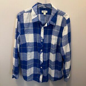 Women's Style & Co Blue & White Plaid Button Long Sleeve Shirt, Size XL, Button